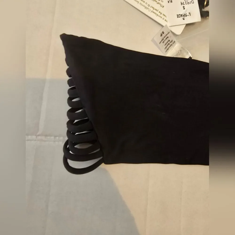 L Space By Monica Wise Bikini Top Bandeau  In Black Size Small